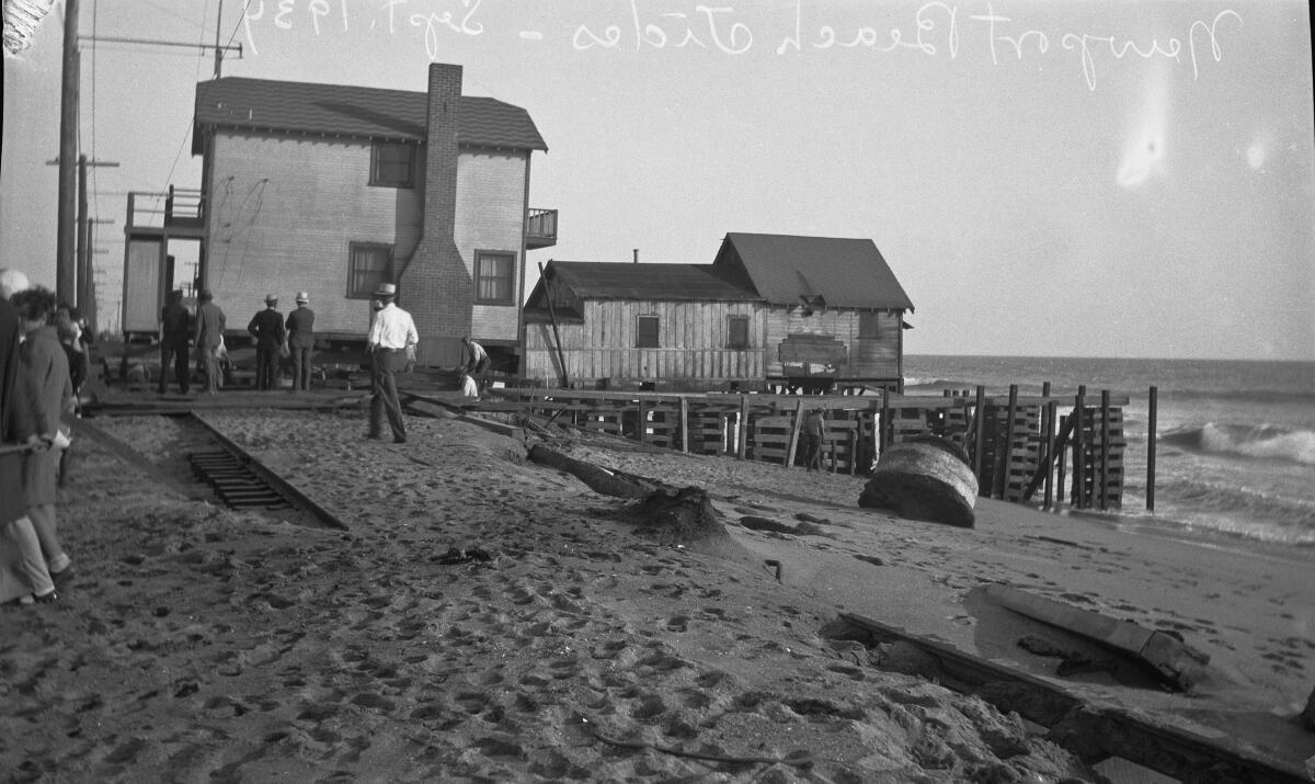 Beach houses threatened by high tides in Newport Beach.