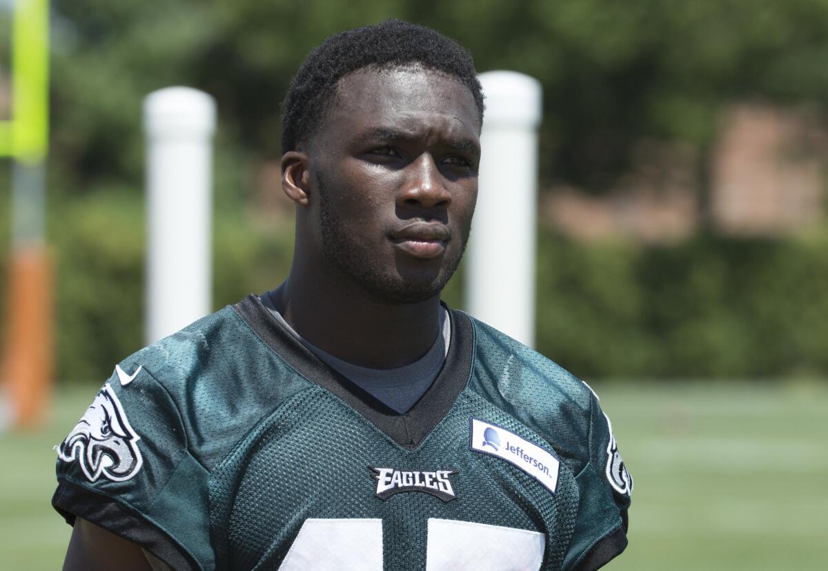 Philadelphia Eagles wide receiver Nelson Agholor looks on during a training camp practice on Aug. 2.