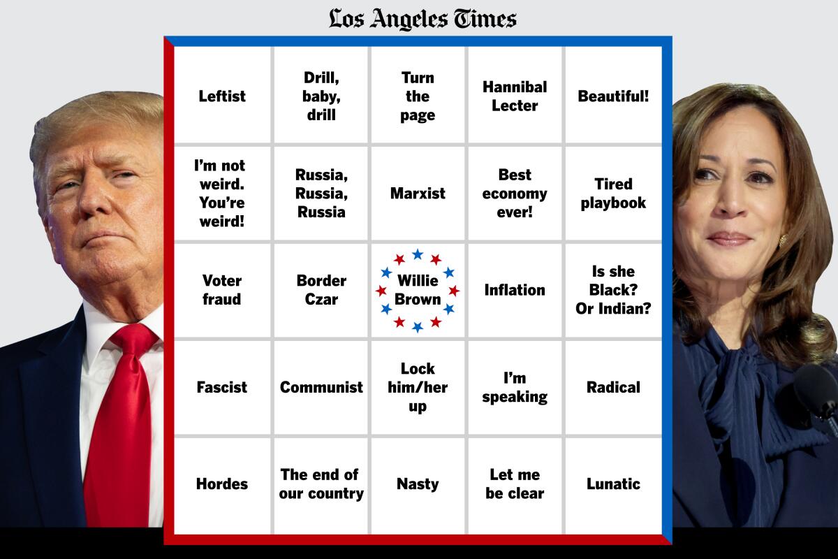 Debate Bingo card with Donald Trump and Kamala Harris