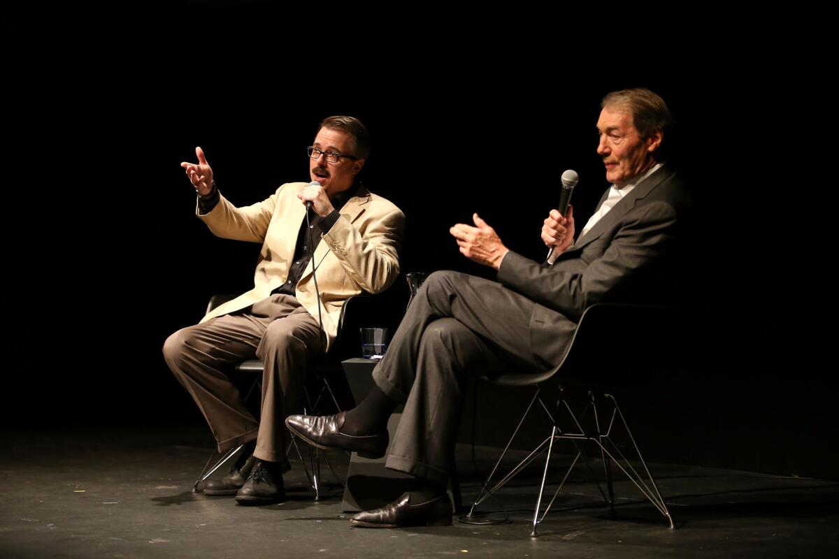 Vince Gilligan, left, sat for a conversation with Charlie Rose to talk about Walt's transformation during 'Breaking Bad.'