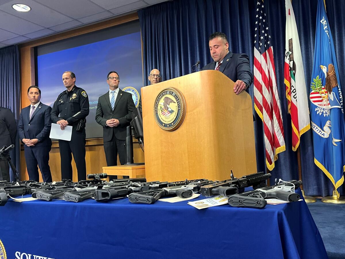 Jose Medina, assistant special agent in charge of ATF's Los Angeles field office, speaks at a news conference Wednesday 