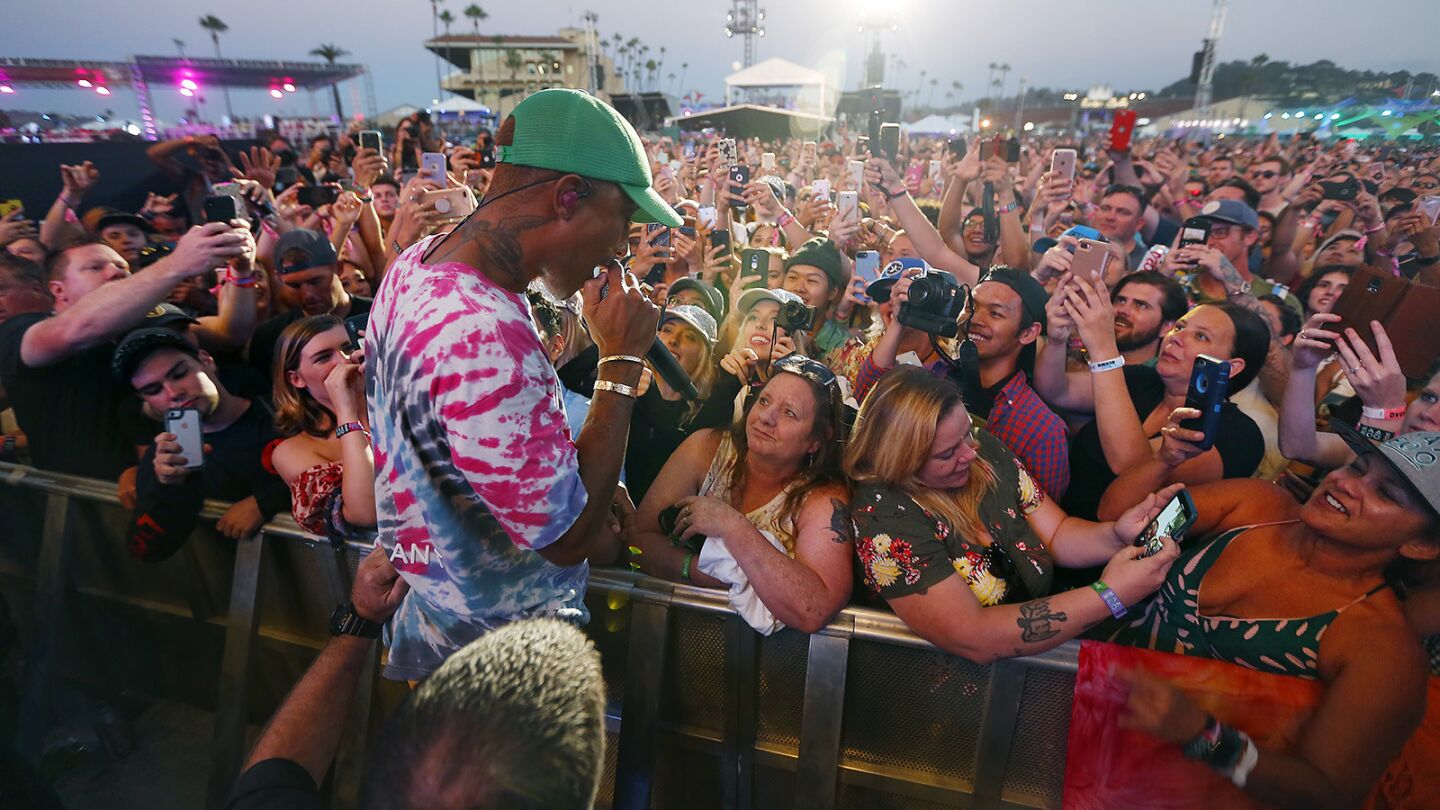 Pharrell Williams of the band N.E.R.D goes into the crowd at KAABOO Del Mar on Saturday, September 15, 2018. (Photo by K.C. Alfred/San Diego Union-Tribune)