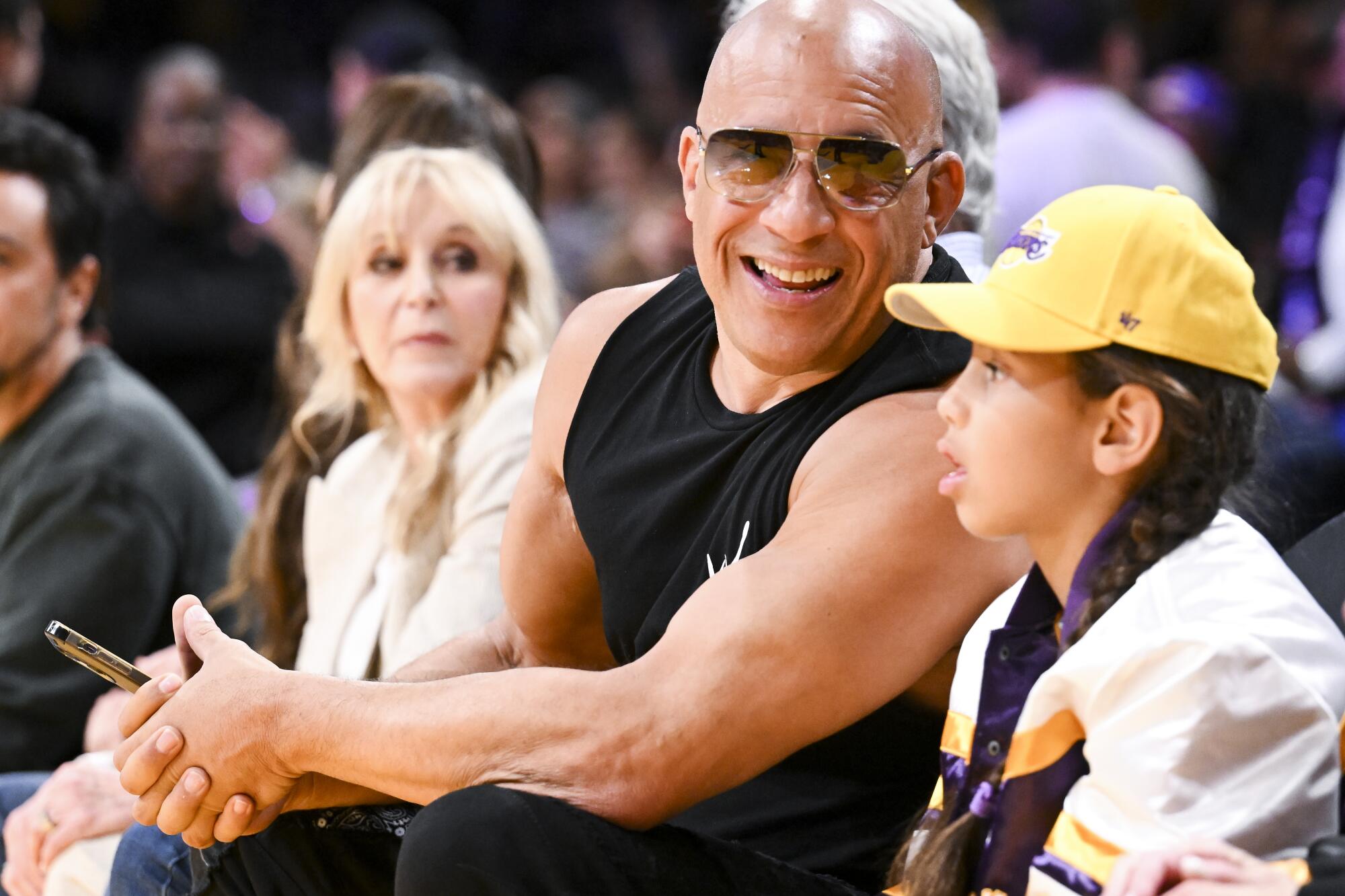Vin Diesel attends game four in the NBA Playoffs Western Conference Finals at Crypto.com Arena.