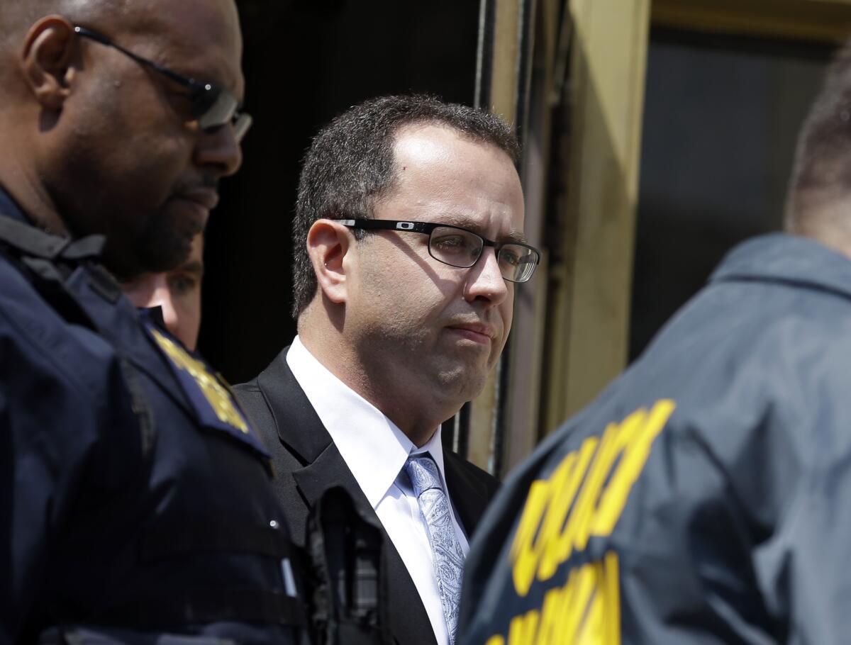 Former Subway restaurant spokesman Jared Fogle leaves the Indianapolis Federal Courthouse in August following a hearing on child-pornography charges.
