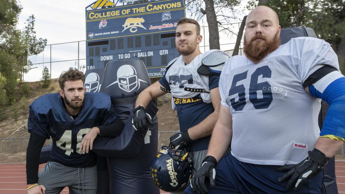 Patryk Guk, left, Kilian Zierer, center, and Philip Weinzierl are all playoff bound with the College of the Canyons football team.