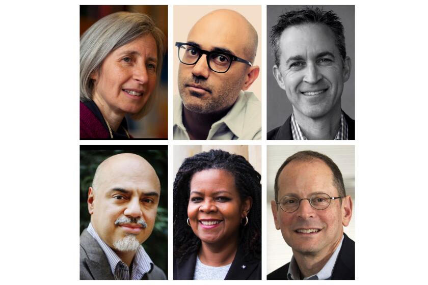Panelists from top left: Martha Minow, Ayad Akhtar, David Kaye, Hector Tobar, Annette Gordon-Reed, and Jonathan Rauch.