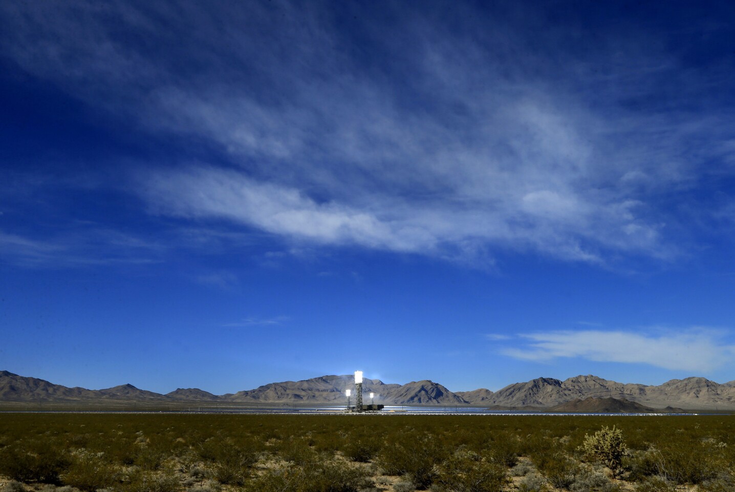 The glowing towers at the Ivanpah Solar Electric Generating System are proof that the plant is online and generating power.