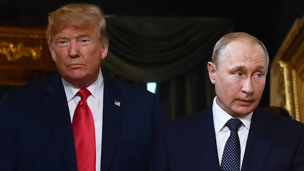 President Trump and Russian President Vladimir Putin at a July meeting in Helsinki.