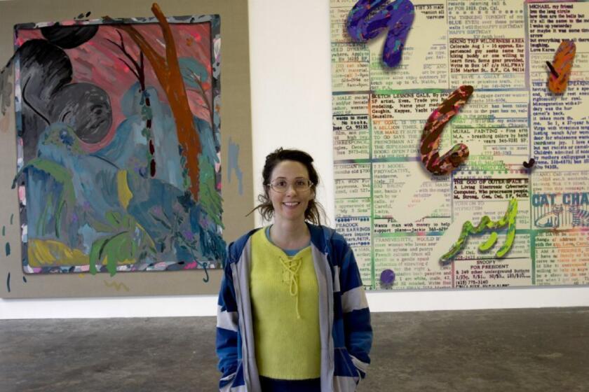 Laura Owens at an exhibition of her work in Boyle Heights in March.