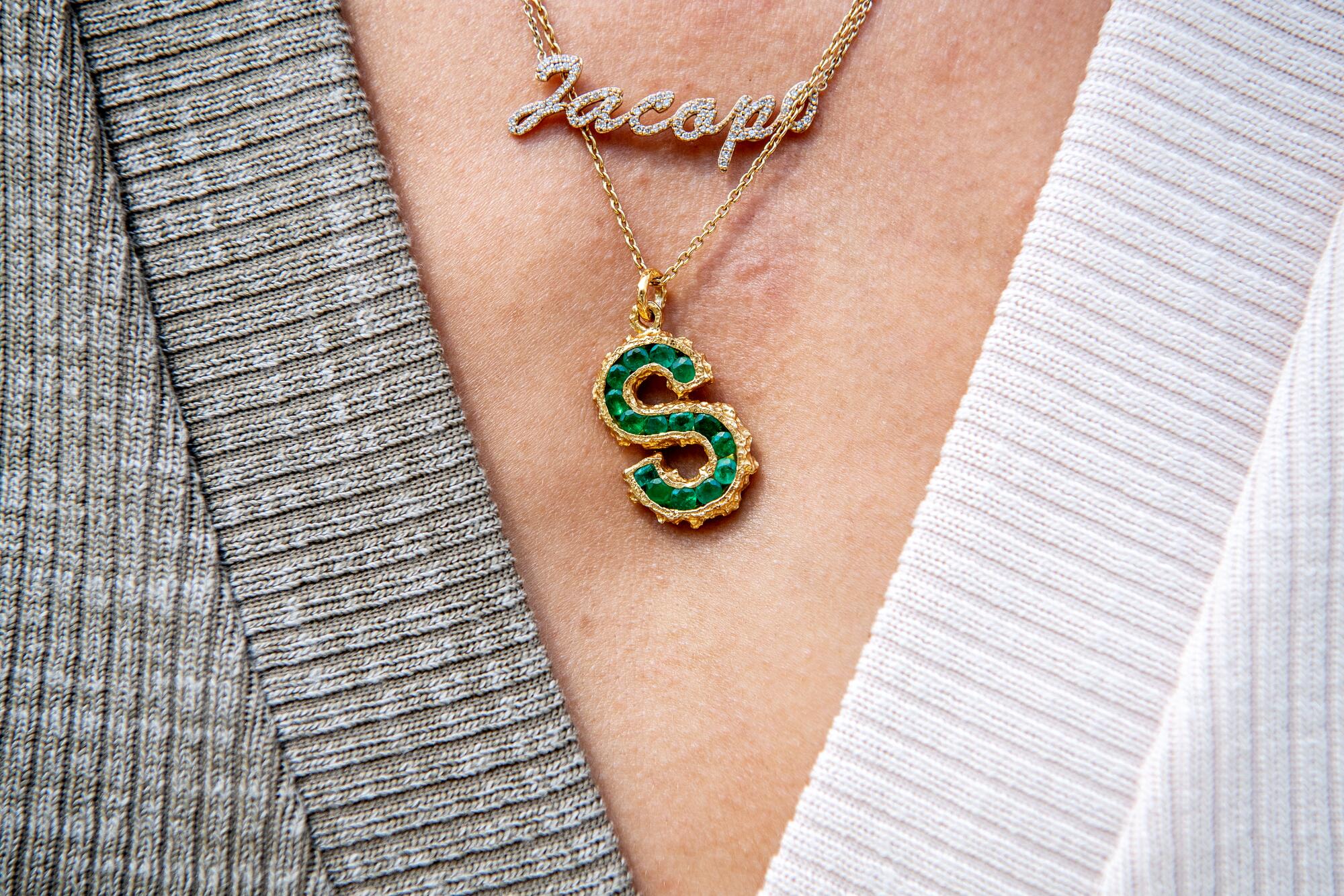 A close-up of Aimee Song's jewelry.