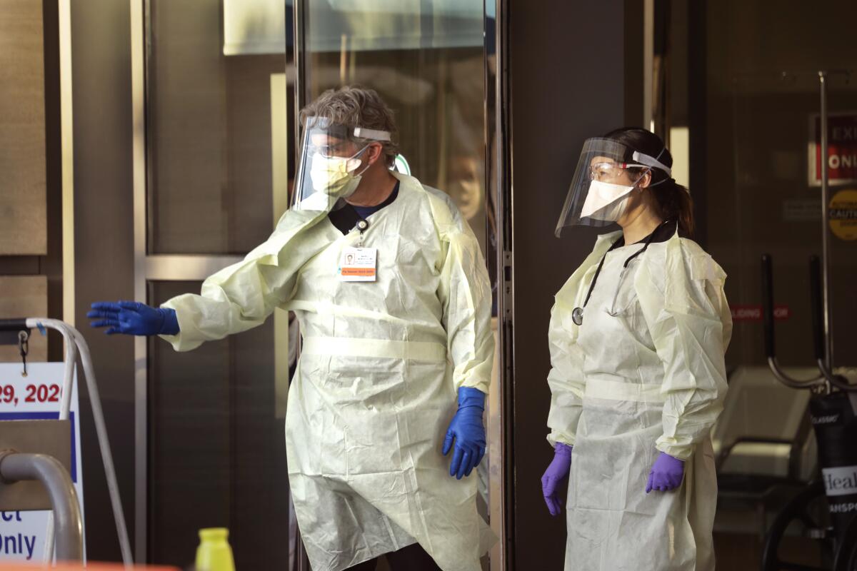 Testing for Covid-19 is going on at UCLA Medical Center, where people can drive up and get tested if they have the symptoms. Photograph taken on March 18, 2020.