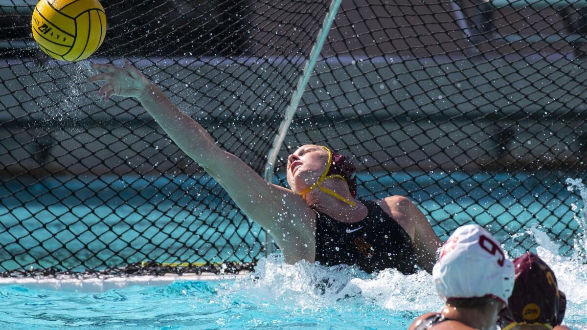 USC goalie Amanda Longan, shown during a game earlier this season, helped USC advance to the NCAA championship game Sunday.