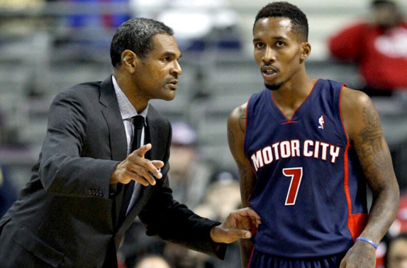 Pistons Coach Maurice Cheeks talks to point guard Brandon Jennings in a game this season.