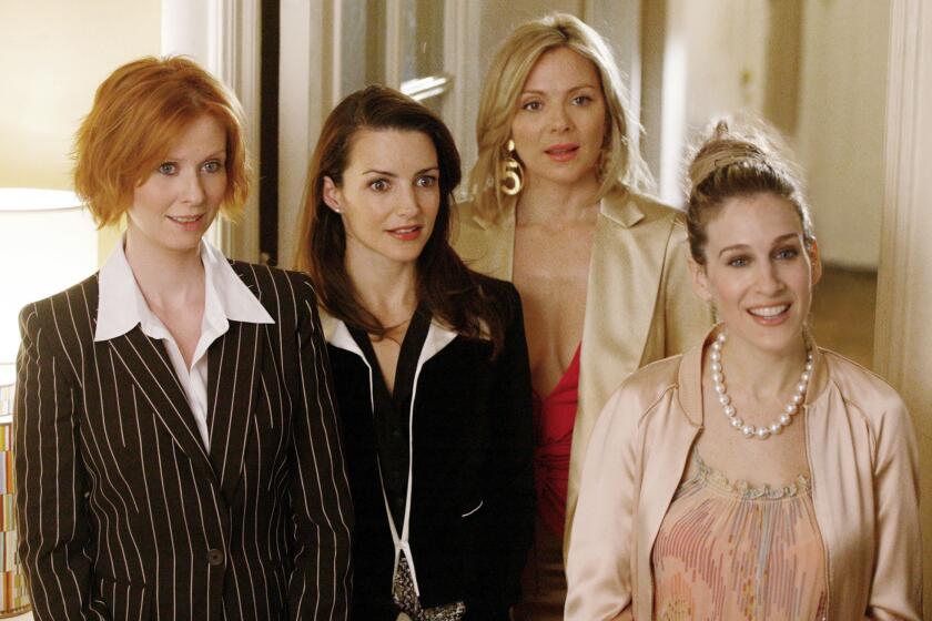 Cynthia Nixon, Kristin Davis, Kim Cattrall and Sarah Jessica Parker are shown in a scene from "Sex and the City."