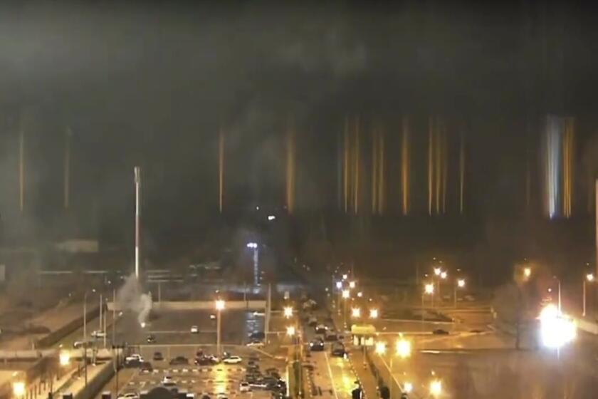 ZAPORIZHZHIA, UKRAINE - MARCH 4: A screen grab captured from a video shows a view of Zaporizhzhia nuclear power plant during a fire following clashes around the site in Zaporizhzhia, Ukraine on March 4, 2022. (Photo by Zaporizhzhia Nuclear Power Plant/Anadolu Agency via Getty Images)