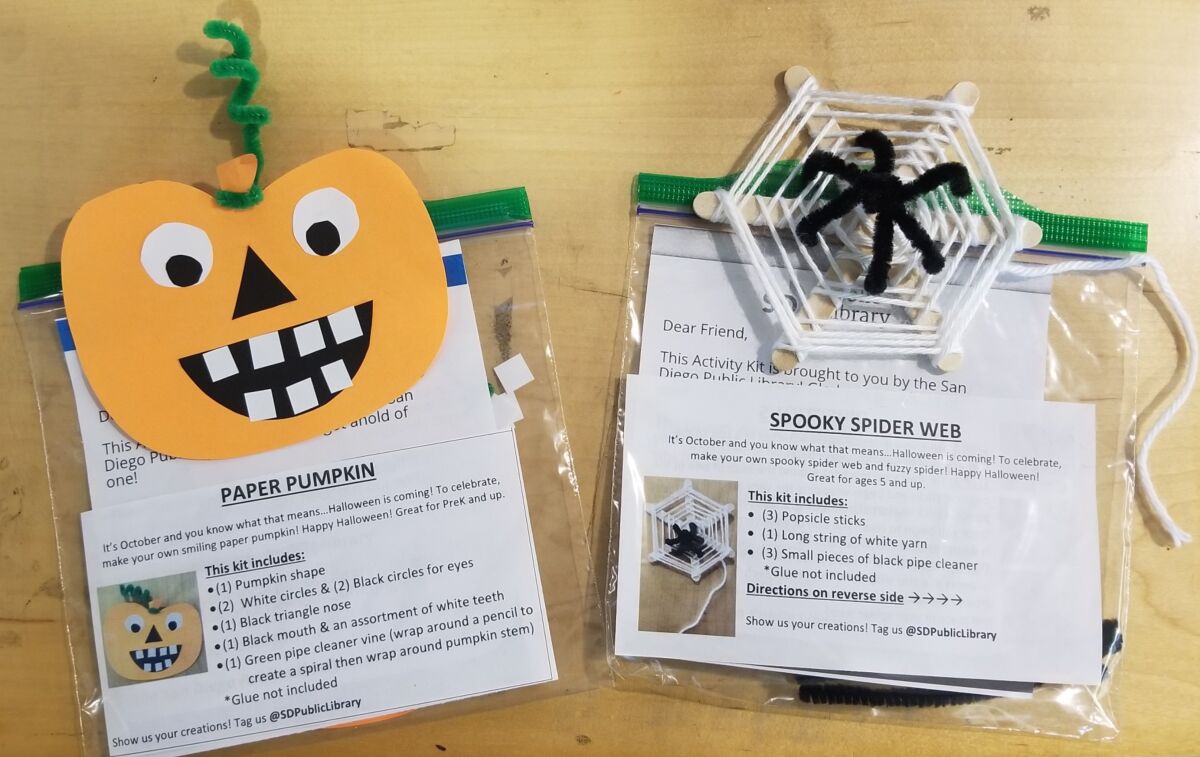 The La Jolla/Riford Library is offering Halloween-themed craft kits for kids.