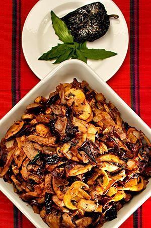 Earthy mushrooms with rich garlic and slightly spicy pasilla chile. Recipe: Zetas with garlic and pasilla