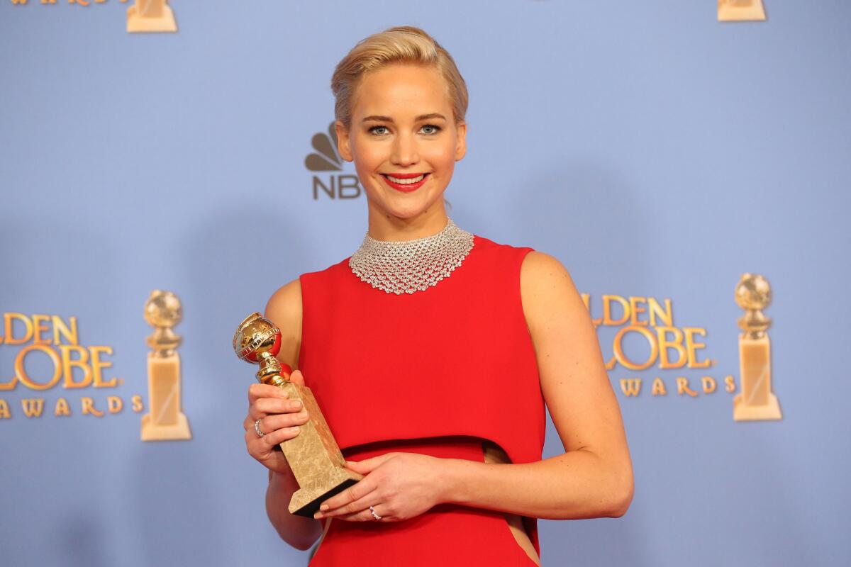 Jennifer Lawrence wins for Best Performance by an Actress in a Motion Picture - Musical or Comedy, for "Joy" at the 73rd Annual Golden Globe Awards show at the Beverly Hilton Hotel on Jan. 10, 2016.