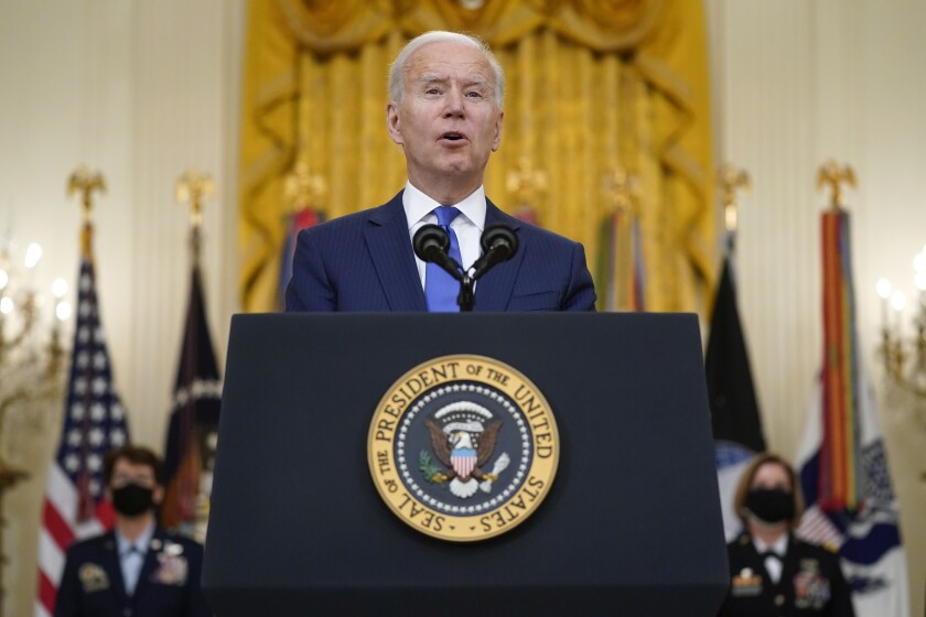 President Biden speaks at the White House on March 8.