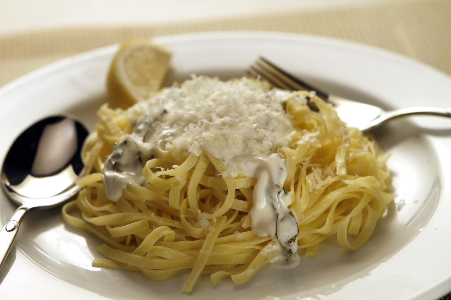 Pasta, butter, lemon, basil, cream, Parmigiano and freshly ground black pepper. Could dinner possibly get any easier?
