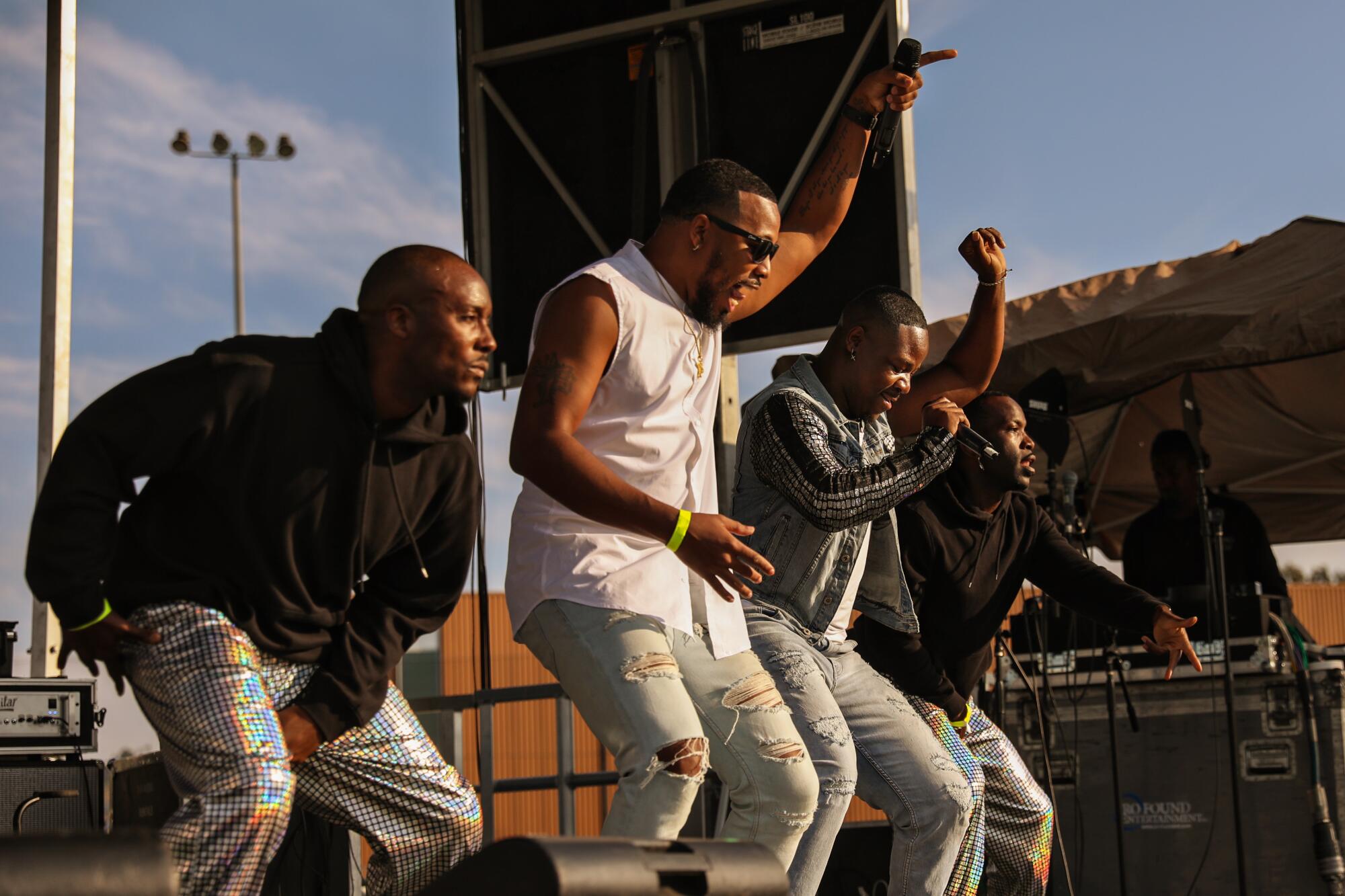 Freaky Boiz perform at the fifth annual South L.A. Pride in Los Angeles.