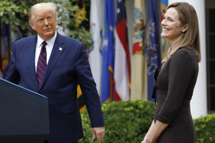 President Trump introduces Amy Coney Barrett as his Supreme Court nominee on Saturday.