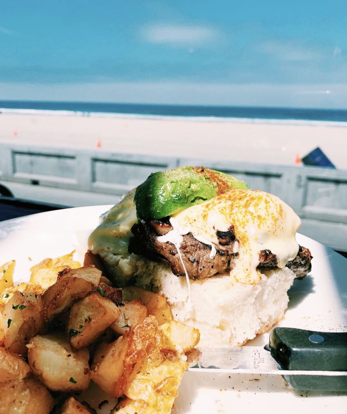 Steak and lobster Benedict at World Famous.