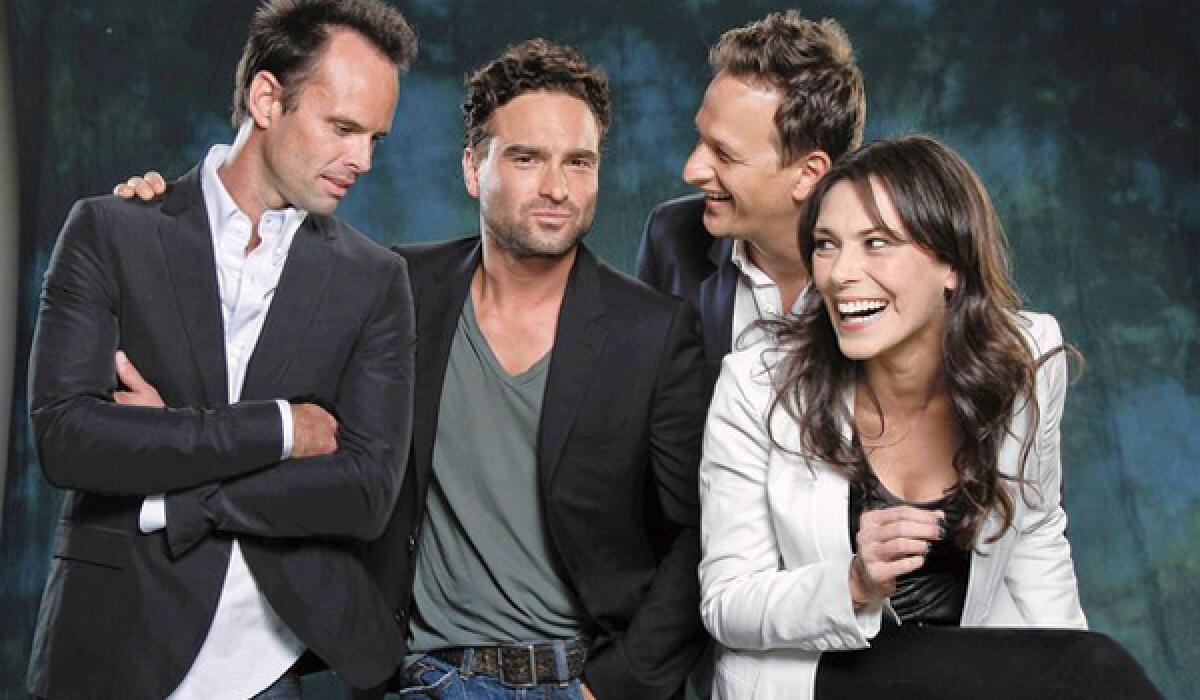 Emmy acting nominees, from left, Walton Goggins (“Justified”), Johnny Galecki (“The Big Bang Theory”), Josh Charles (“The Good Wife”), and Michelle Forbes (“The Killing”).