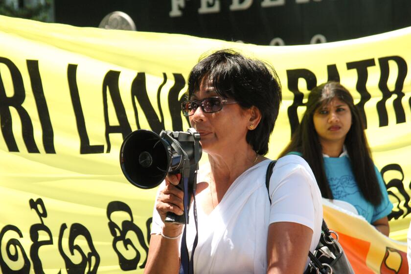 Sri Lanka journalist Hassina Leelarathna at an undated rally.