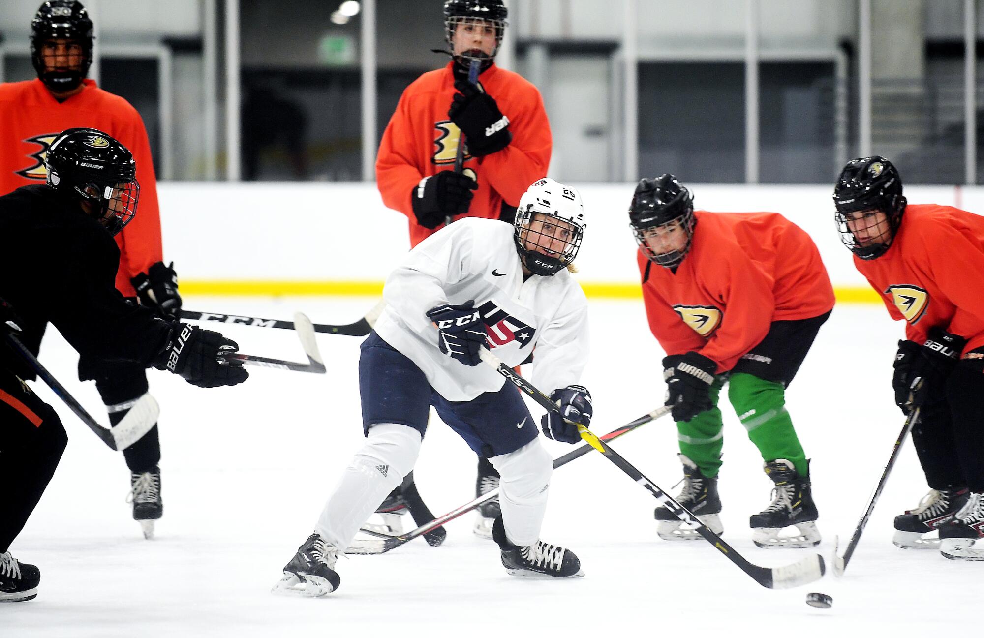 Kendall Coyne Schofield, on practicing with the Jr. Ducks: “It’s not the same as the pros. But I’m lucky they let me skate with them.”