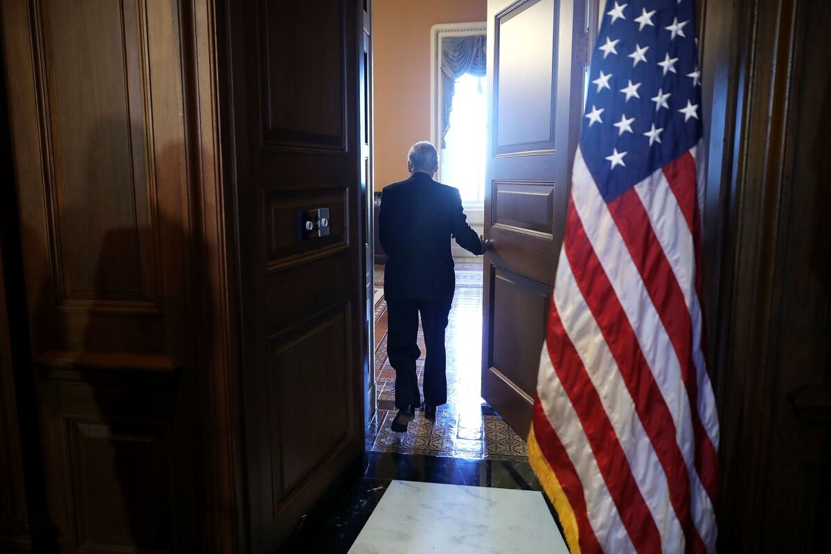 Senate Majority Leader Mitch McConnell is working to prevent defections from his 52-seat Republican majority.