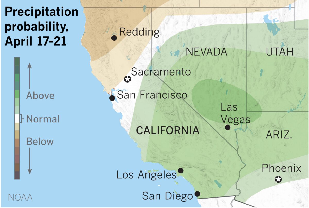 Map showing rain probability in California 