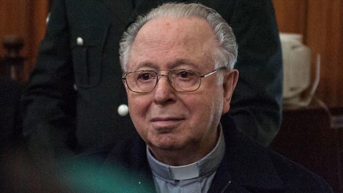 In this 2015 photo, Chilean priest Fernando Karadima appears in court in Santiago to testify in a civil lawsuit against the Archdiocese of Santiago for allegedly covering up sexual abuse.