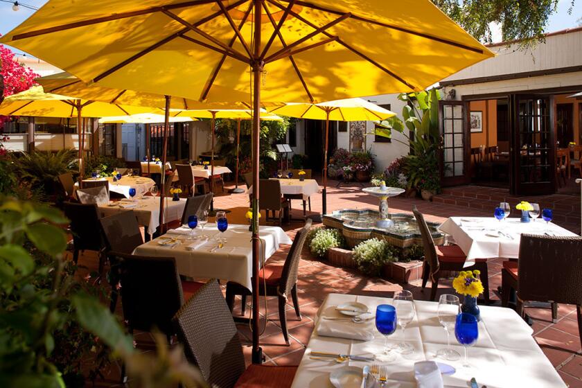 The outdoor patio at Mille Fleurs in Rancho Santa Fe.