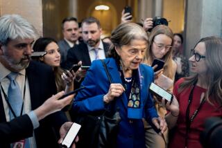 Sen. Dianne Feinstein (D-CA) speaks to reporters before entering the Senate Chamber  at the U.S. Capitol on Feb. 14.