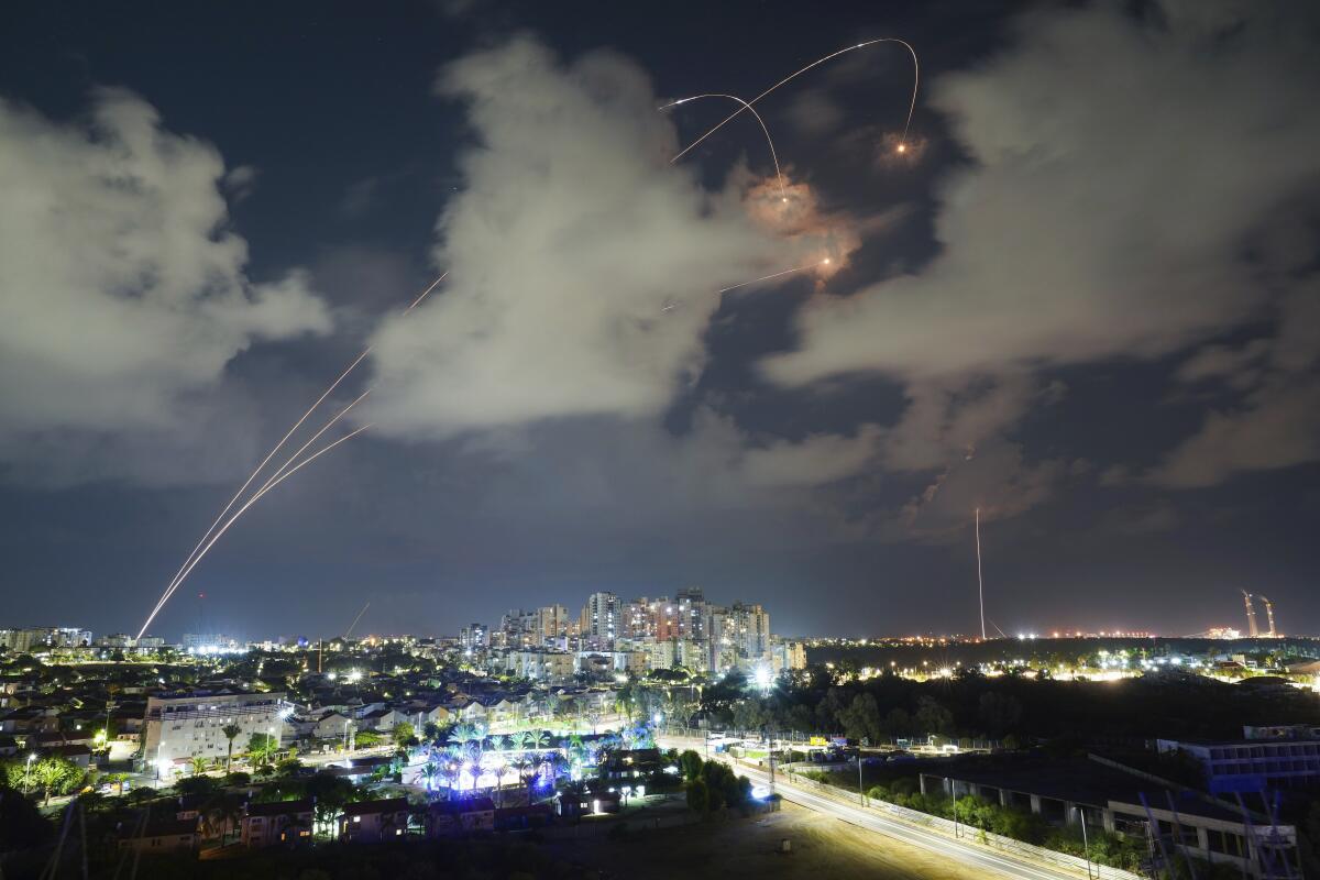 Israel's Iron Dome air defense system firing at a rocket