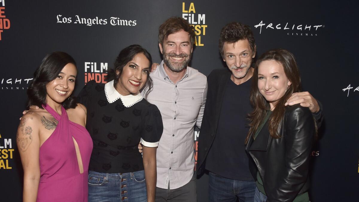 Actress/writer Charlene DeGuzman, director Suzi Yoonessi, writer/producer Mark Duplass, John Hawkes and producer Jen Roskind attend the 2018 LA Film Festival screening of "Unlovable" at ArcLight Santa Monica