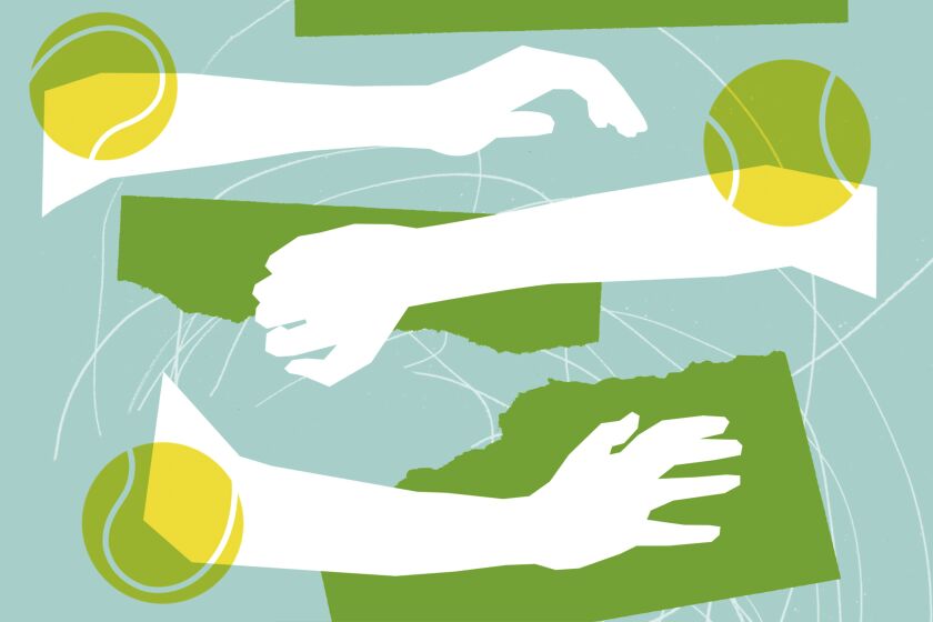Illustration of arms with elbows highlighted by tennis balls.