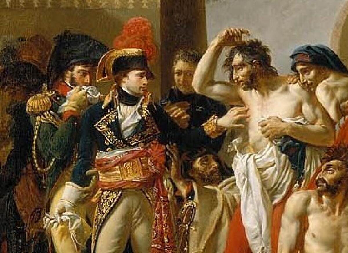 Napoleon ostentatiously touches a plague victim in this detail of a painting copied from Antoine-Jean Gros.