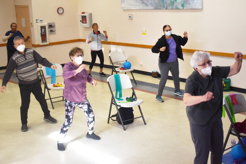 Participants in the fitness class on Monday morning at the Ed Brown Center for Active Adults in Rancho Bernardo.