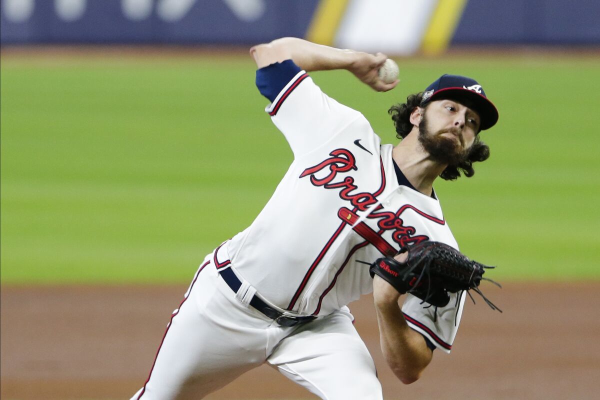 Atlanta Braves' Ian Anderson delivers a pitch.