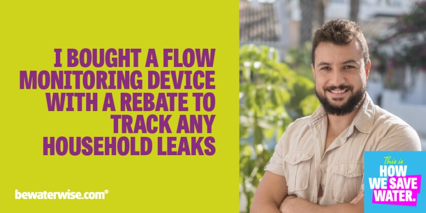 A graphic shows a man in a tan shirt next to a text that reads, "I bought a flow monitoring device with a rebate..."