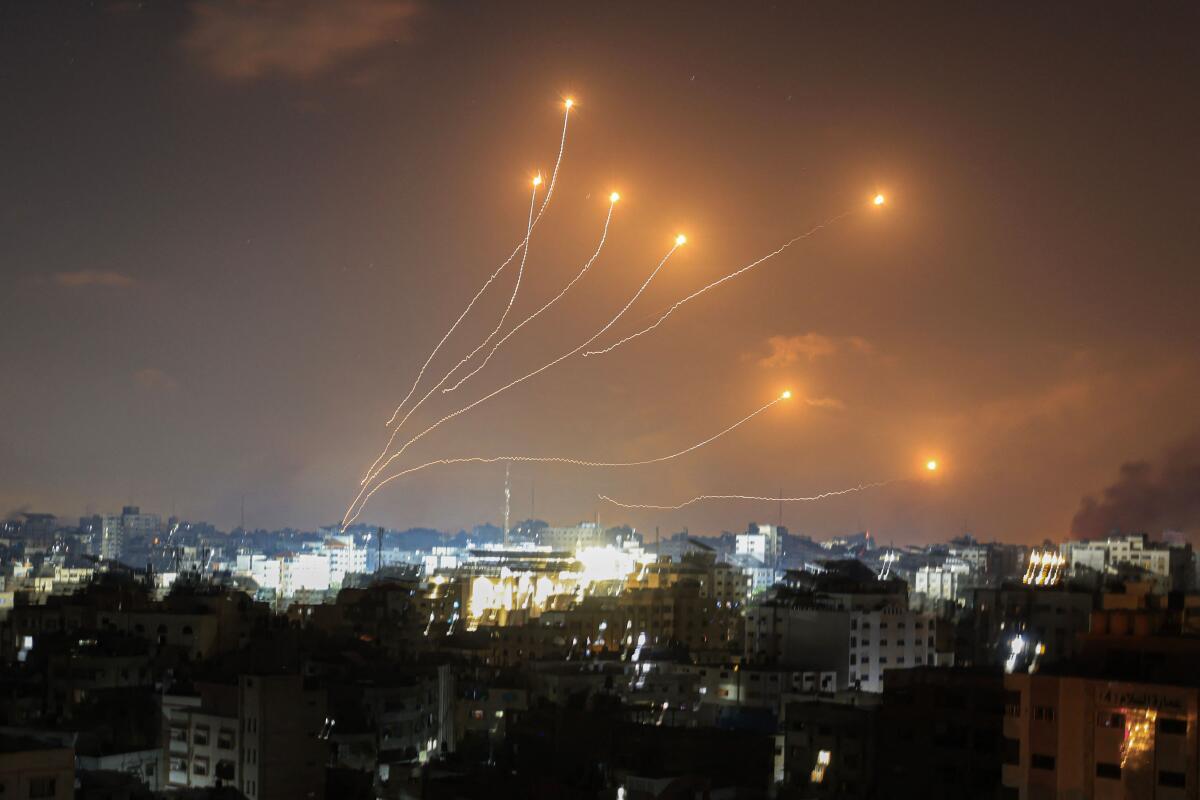Israel's Iron Dome defense system intercepts rockets fired from the Gaza Strip on Oct. 11. 