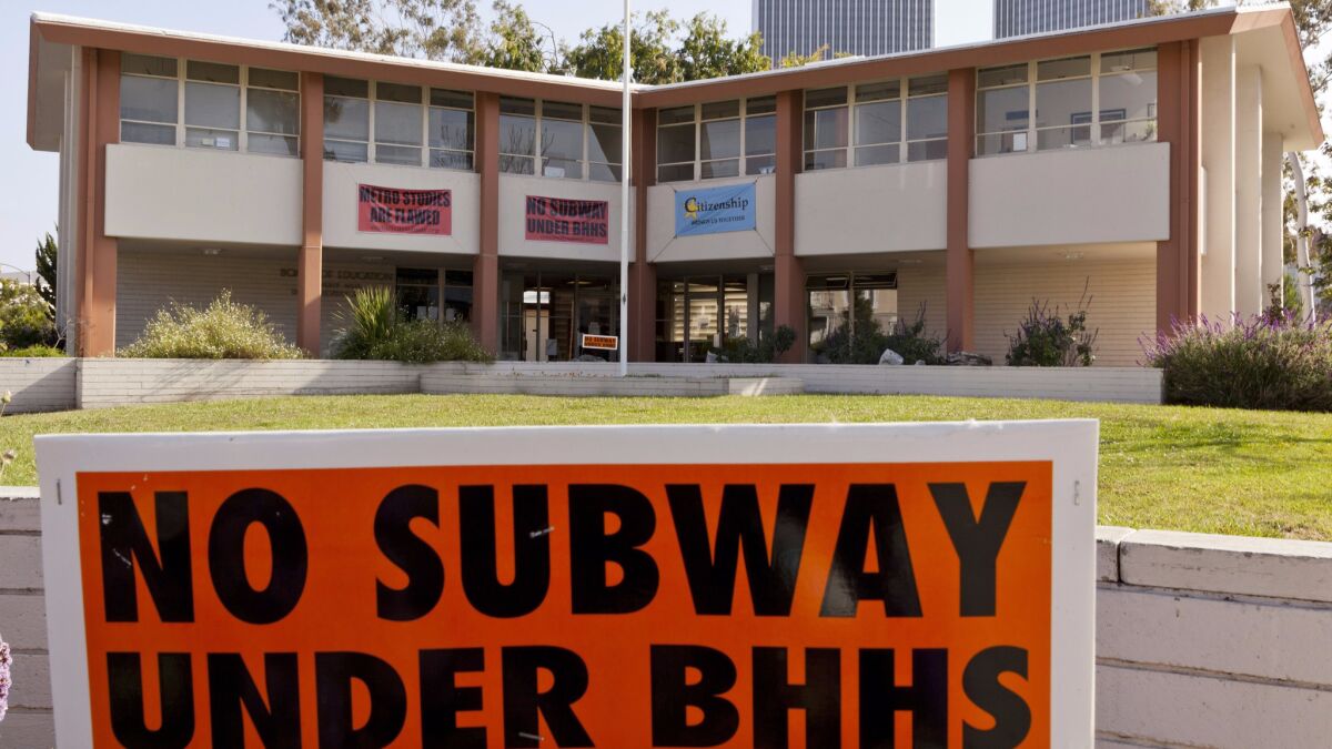 For years, officials in Beverly Hills fought Metro's plans to run a subway tunnel beneath a corner of the high school campus. Above, the district headquarters.