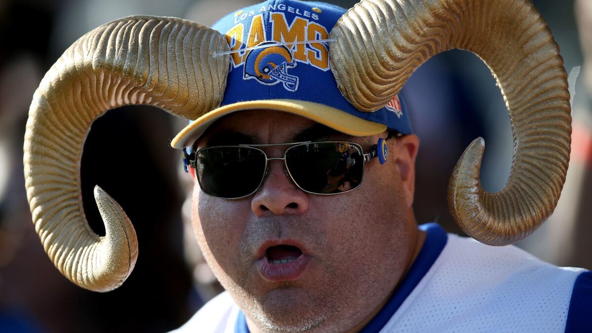 A Rams fan watches a practice this week. Fans have their pick of three NFL camps in the area.