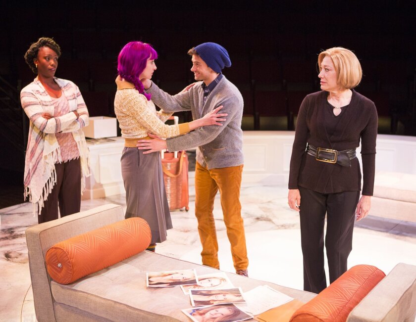 Carolyn Michelle Smith as Maggie, Lauren Blumenfeld as Claudine, JD Taylor as Henry, and Meg Gibson as Eve in the West Coast premiere of Victoria Stewart’s ‘Rich Girl’ at The Old Globe