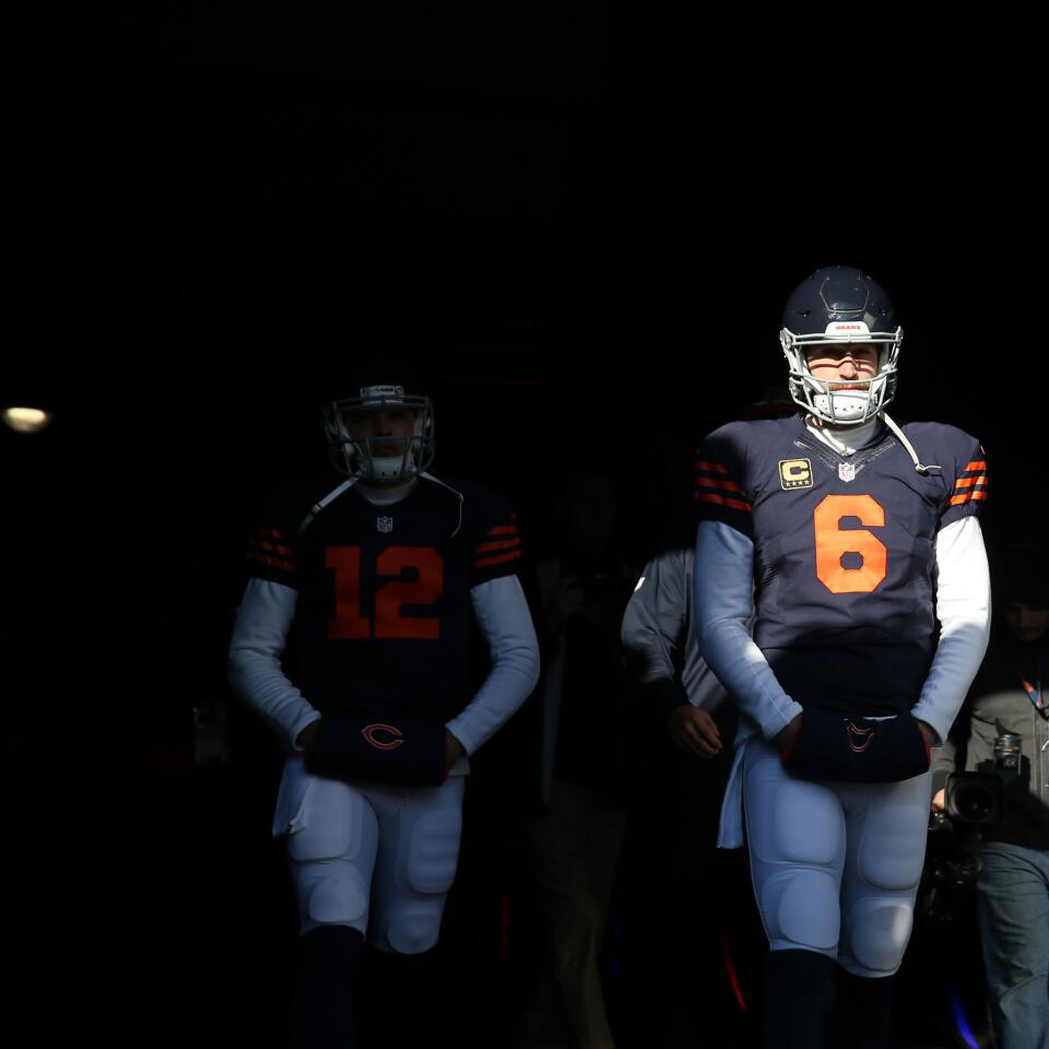 Chicago Bears quarterback Jay Cutler walks to the field before a game against the San Francisco 49ers at Soldier Field Sunday, Dec. 6, 2015, in Chicago.