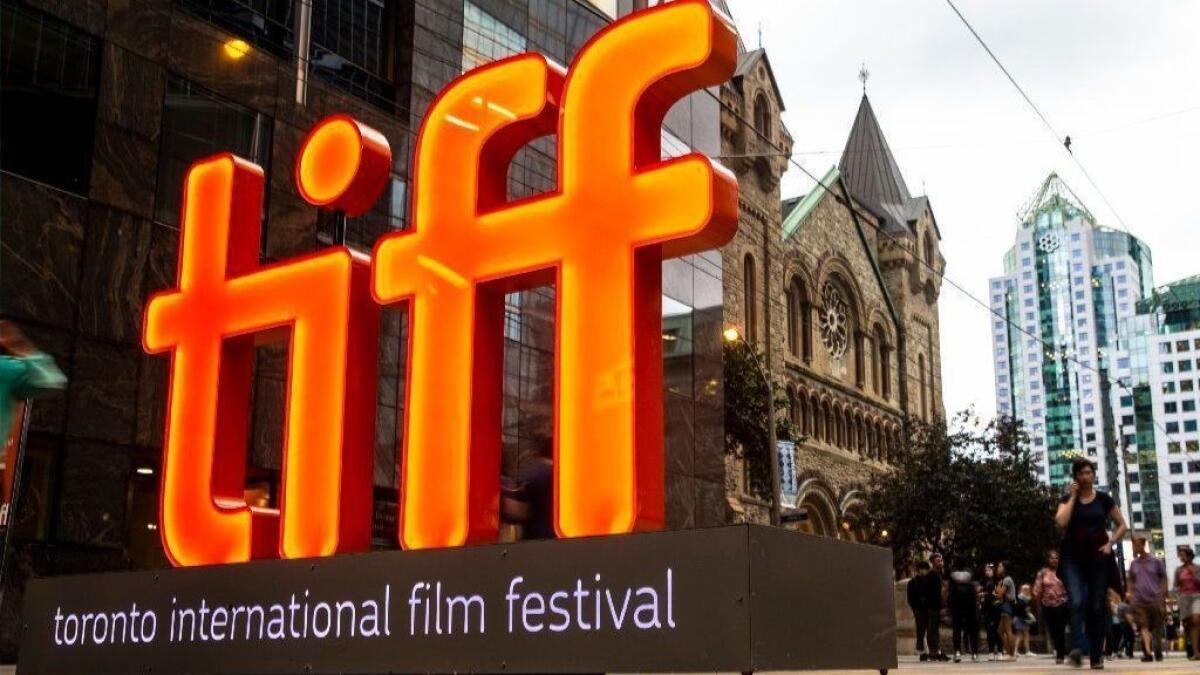 The TIFF logo at the 2018 Toronto International Film Festival along King Street.