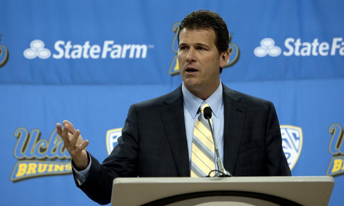 Steve Alford speaks during a press conference at UCLA.