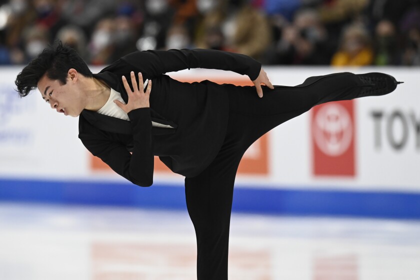 Nathan Chen competes in the men's short program at the U.S. figure skating championships.